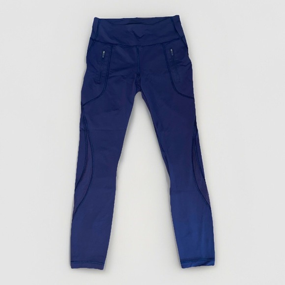 lululemon athletica Pants - Lululemon Align Full Length Leggings Zipper Pockets Sheer Cut Out Navy Blue Sz 6